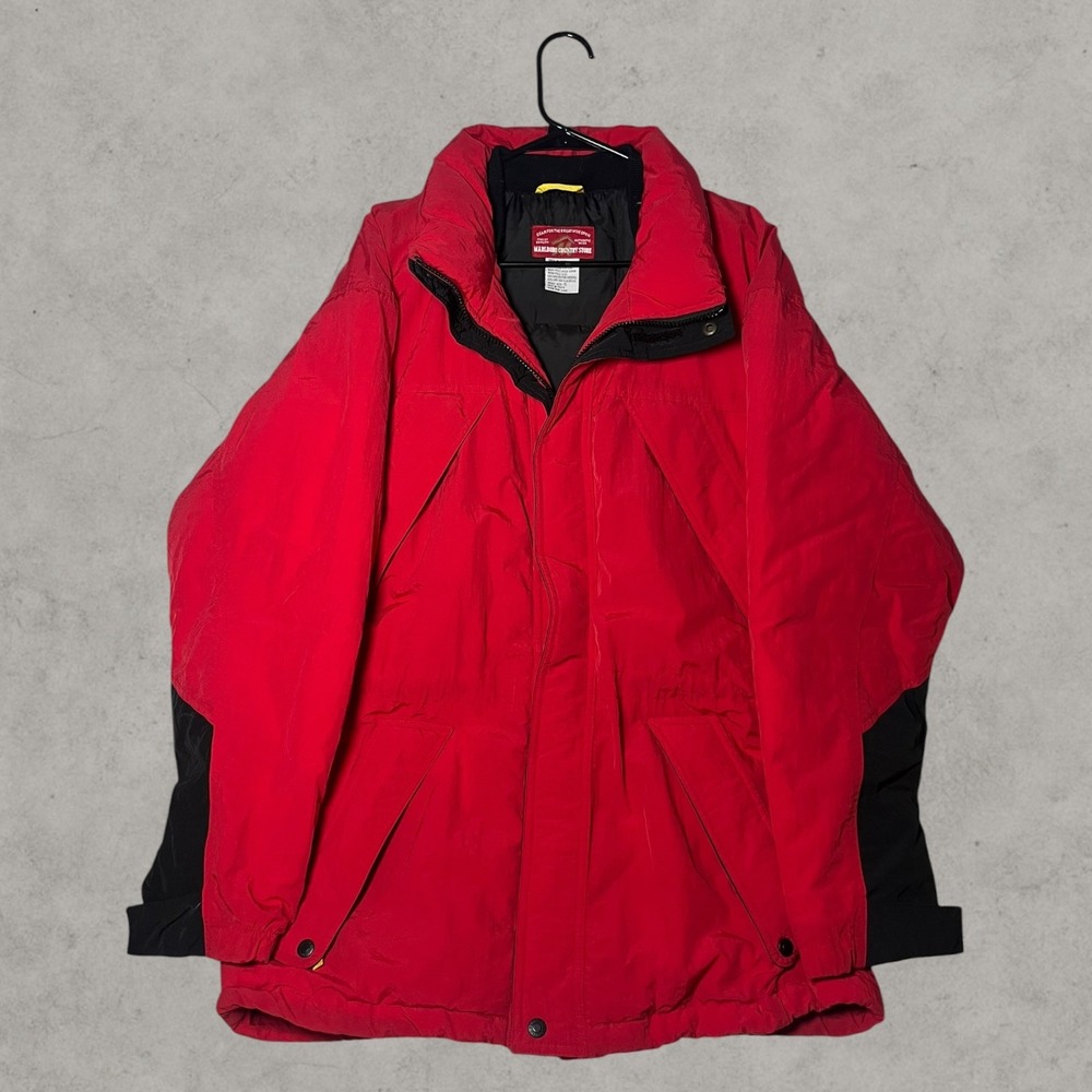 Vintage 90s Marlboro Country Store Red Black Puffer Parka Jacket Mens XL Large